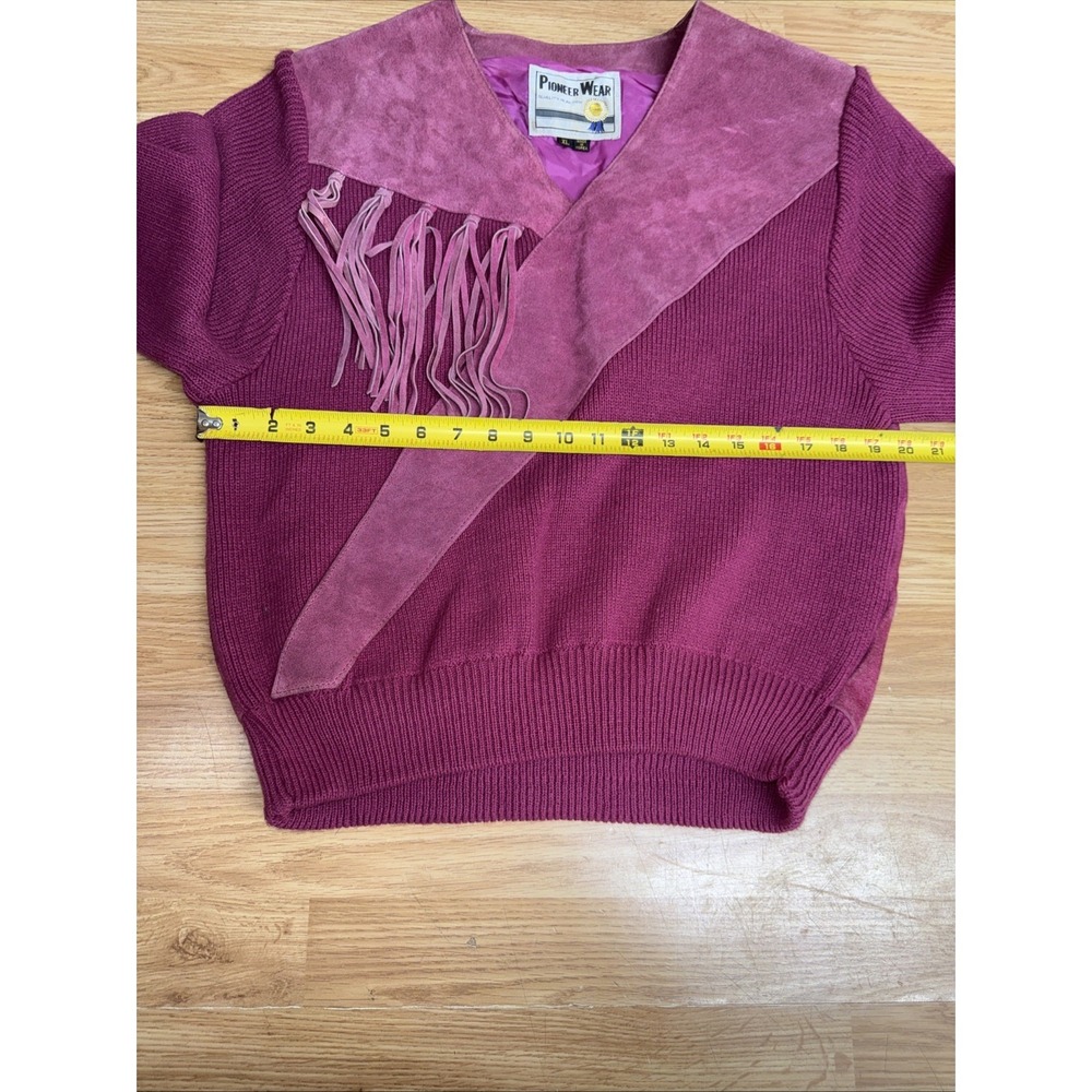 Vtg Pioneer Wear Sweater Fringe Leather‎ Western  Country Pink Concert Sz XL - Picture 4 of 5